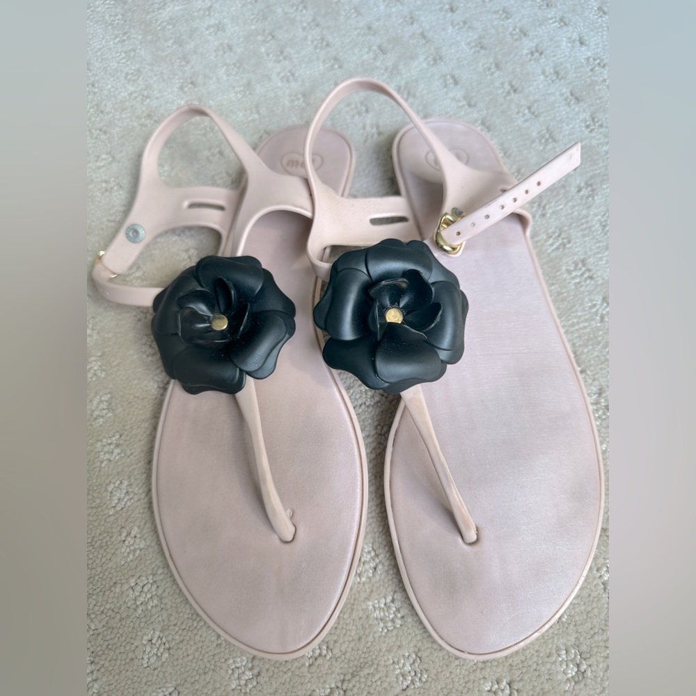 Mel by Melissa Tstrap Jelly Flower Sandals Sz 10 VGUC